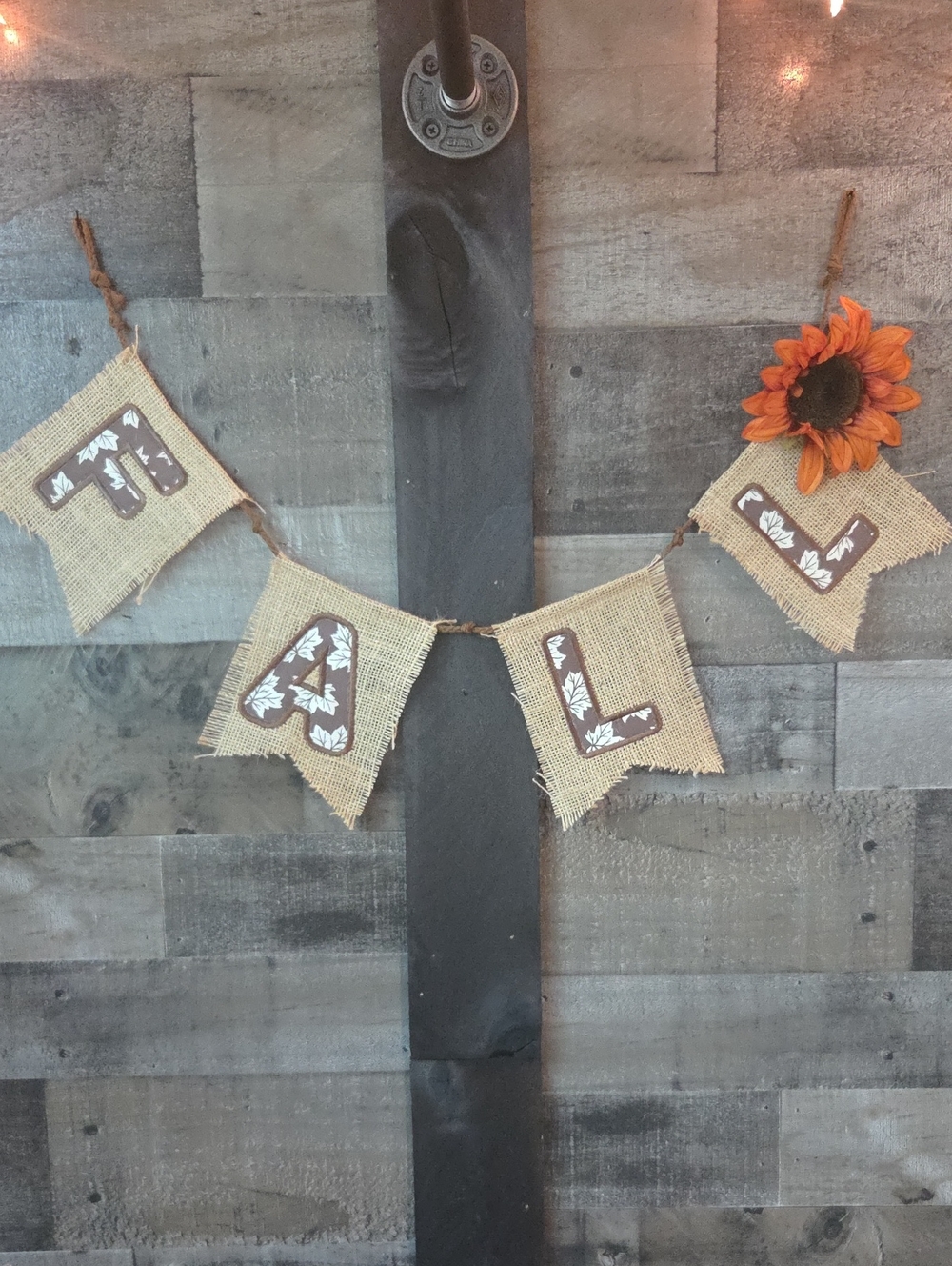 Burlap 'FALL' Banner Garland with Orange Sunflower - Rustic Home